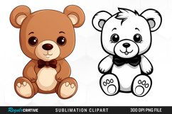 Watercolor Cute Teddy Bear PNG Set Clipart Product Image 1
