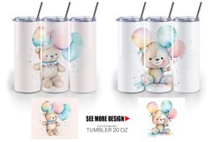Watercolor Teddy Bear Tumbler Sublimation Wrap Product Image 3