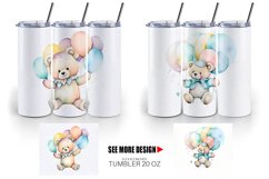 Watercolor Teddy Bear Tumbler Sublimation Wrap Product Image 5
