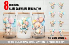 Watercolor Teddy Bear Glass Can Wraps Product Image 1