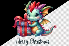 Watercolor cute tiny baby dragon gift Merry Christmas quote print 20 oz tumbler skinny mug wrap clipart t-shirt sublimation printable design