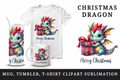 Watercolor cute tiny baby dragon gift Merry Christmas quote print 20 oz tumbler skinny mug wrap clipart t-shirt sublimation printable design