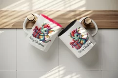 Watercolor cute tiny baby dragon gift Merry Christmas quote print 20 oz tumbler skinny mug wrap clipart t-shirt sublimation printable design