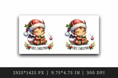 Watercolor cute tiny baby dragon gift Santa hat First Christmas quote print 20 oz tumbler skinny mug wrap clipart t-shirt sublimation printable design
