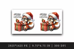 Watercolor cute tiny baby dragon gift Santa hat Merry Christmas quote print 20 oz tumbler skinny mug wrap clipart t-shirt sublimation printable design