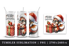 Watercolor cute tiny baby dragon gift Santa hat Merry Christmas quote print 20 oz tumbler skinny mug wrap clipart t-shirt sublimation printable design