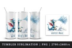 Watercolor cute tiny Christmas dragon snowflakes Winter magic quote print 20 oz tumbler skinny mug wrap clipart t-shirt sublimation printable design