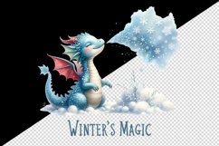 Watercolor cute tiny Christmas dragon snowflakes Winter magic quote print 20 oz tumbler skinny mug wrap clipart t-shirt sublimation printable design
