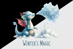 Watercolor cute tiny Christmas dragon snowflakes Winter magic quote print 20 oz tumbler skinny mug wrap clipart t-shirt sublimation printable design