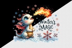 Watercolor cute tiny Christmas dragon snowflakes Winter magic quote print 20 oz tumbler skinny mug wrap clipart t-shirt sublimation printable design