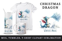 Watercolor cute tiny Christmas dragon snowflakes Winter magic quote print 20 oz tumbler skinny mug wrap clipart t-shirt sublimation printable design