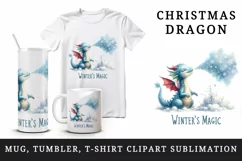 Watercolor cute tiny Christmas dragon snowflakes Winter magic quote print 20 oz tumbler skinny mug wrap clipart t-shirt sublimation printable design