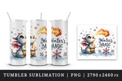 Watercolor cute tiny Christmas dragon snowflakes Winter magic quote print 20 oz tumbler skinny mug wrap clipart t-shirt sublimation printable design