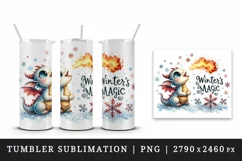 Watercolor cute tiny Christmas dragon snowflakes Winter magic quote print 20 oz tumbler skinny mug wrap clipart t-shirt sublimation printable design