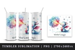 Watercolor cute tiny Christmas dragon snowflakes Winter s magic quote print 20 oz tumbler skinny mug wrap clipart t-shirt sublimation printable design
