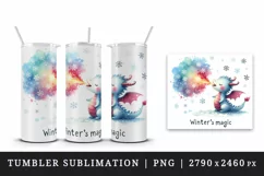 Watercolor cute tiny Christmas dragon snowflakes Winter s magic quote print 20 oz tumbler skinny mug wrap clipart t-shirt sublimation printable design