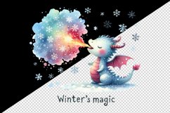 Watercolor cute tiny Christmas dragon snowflakes Winter s magic quote print 20 oz tumbler skinny mug wrap clipart t-shirt sublimation printable design