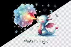 Watercolor cute tiny Christmas dragon snowflakes Winter s magic quote print 20 oz tumbler skinny mug wrap clipart t-shirt sublimation printable design