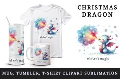 Watercolor cute tiny Christmas dragon snowflakes Winter s magic quote print 20 oz tumbler skinny mug wrap clipart t-shirt sublimation printable design