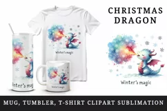 Watercolor cute tiny Christmas dragon snowflakes Winter s magic quote print 20 oz tumbler skinny mug wrap clipart t-shirt sublimation printable design