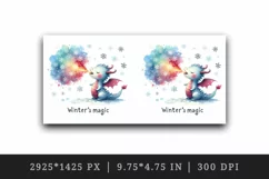 Watercolor cute tiny Christmas dragon snowflakes Winter s magic quote print 20 oz tumbler skinny mug wrap clipart t-shirt sublimation printable design