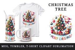 Watercolor cute tree gifts jolly Santa Claus Merry Christmas quote print 20 oz tumbler skinny mug wrap clipart t-shirt sublimation printable design