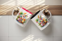 Watercolor cute tropical birds family summer vacation print 20 oz tumbler skinny mug wrap clipart t-shirt sublimation printable design