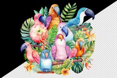 Watercolor cute tropical birds family summer vacation print 20 oz tumbler skinny mug wrap clipart t-shirt sublimation printable design