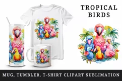 Watercolor cute tropical birds family summer vacation print 20 oz tumbler skinny mug wrap clipart t-shirt sublimation printable design