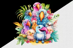 Watercolor cute tropical birds family summer vacation print 20 oz tumbler skinny mug wrap clipart t-shirt sublimation printable design