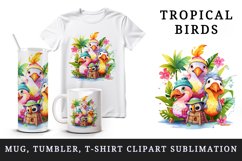 Watercolor cute tropical birds family summer vacation print 20 oz tumbler skinny mug wrap clipart t-shirt sublimation printable design