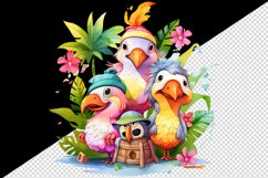 Watercolor cute tropical birds family summer vacation print 20 oz tumbler skinny mug wrap clipart t-shirt sublimation printable design