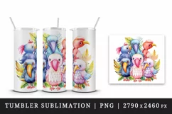 Watercolor cute tropical birds family summer vacation print 20 oz tumbler skinny mug wrap clipart t-shirt sublimation printable design