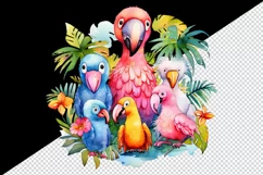 Watercolor cute tropical birds family summer vacation print 20 oz tumbler skinny mug wrap clipart t-shirt sublimation printable design