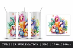 Watercolor cute tropical birds family summer vacation print 20 oz tumbler skinny mug wrap clipart t-shirt sublimation printable design