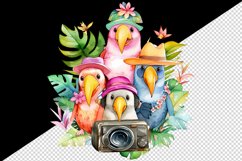 Watercolor cute tropical birds family summer vacation print 20 oz tumbler skinny mug wrap clipart t-shirt sublimation printable design