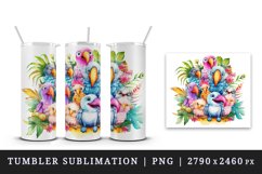 Watercolor cute tropical birds family summer vacation print 20 oz tumbler skinny mug wrap clipart t-shirt sublimation printable design