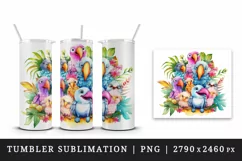 Watercolor cute tropical birds family summer vacation print 20 oz tumbler skinny mug wrap clipart t-shirt sublimation printable design