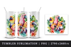 Watercolor cute tropical birds family summer vacation print 20 oz tumbler skinny mug wrap clipart t-shirt sublimation printable design