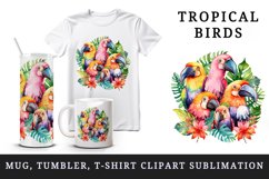 Watercolor cute tropical birds family summer vacation print 20 oz tumbler skinny mug wrap clipart t-shirt sublimation printable design
