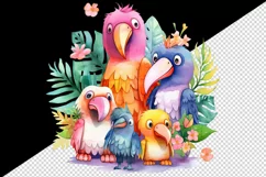 Watercolor cute tropical birds family summer vacation print 20 oz tumbler skinny mug wrap clipart t-shirt sublimation printable design