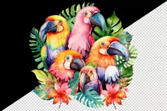 Watercolor cute tropical birds family summer vacation print 20 oz tumbler skinny mug wrap clipart t-shirt sublimation printable design