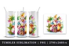 Watercolor cute tropical birds family summer vacation print 20 oz tumbler skinny mug wrap clipart t-shirt sublimation printable design