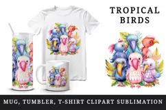 Watercolor cute tropical birds family summer vacation print 20 oz tumbler skinny mug wrap clipart t-shirt sublimation printable design