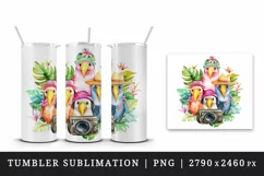 Watercolor cute tropical birds family summer vacation print 20 oz tumbler skinny mug wrap clipart t-shirt sublimation printable design