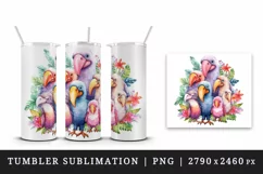 Watercolor cute tropical birds family summer vacation print 20 oz tumbler skinny mug wrap clipart t-shirt sublimation printable design