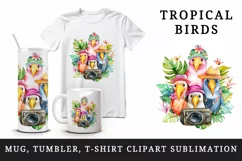 Watercolor cute tropical birds family summer vacation print 20 oz tumbler skinny mug wrap clipart t-shirt sublimation printable design
