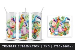 Watercolor cute tropical birds family summer vacation print 20 oz tumbler skinny mug wrap clipart t-shirt sublimation printable design