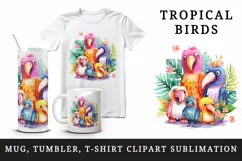 Watercolor cute tropical birds family summer vacation print 20 oz tumbler skinny mug wrap clipart t-shirt sublimation printable design