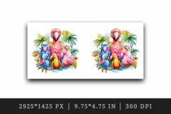 Watercolor cute tropical birds family summer vacation print 20 oz tumbler skinny mug wrap clipart t-shirt sublimation printable design
